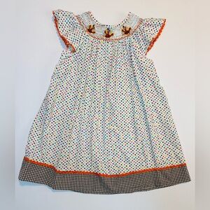 Lil Cactus Polka Dot Smocked Turkey Dress Size 5T